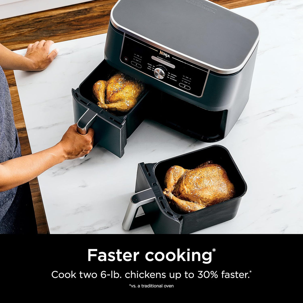 Ninja DZ401 Foodi 10 Quart 6-in-1 DualZone XL 2-Basket Air Fryer with 2 Independent Frying Baskets, Match Cook & Smart Finish to Roast, Broil, Dehydrate for Quick, Easy Family-Sized Meals, Grey