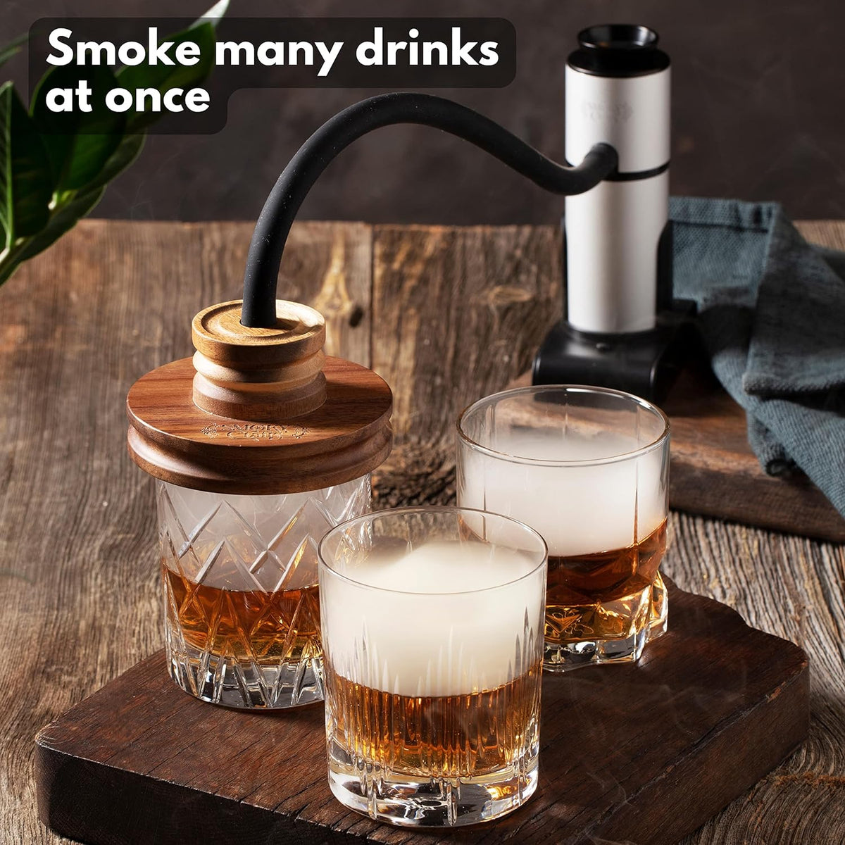Acacia Whiskey Smoker Kit with Smoking Gun and Wood Chips (Apple & Cherry) - Drink Smoker Kit - Cocktail Smoke Set - Whiskey Gifts for Men (Torch Not Required)