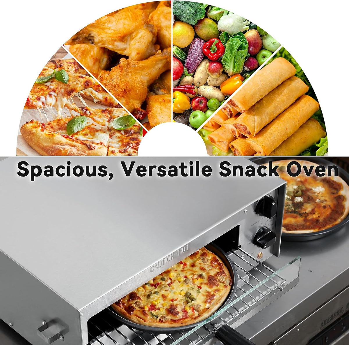 CROSSON Countertop Electric Frozen Pizza Oven For Indoors with 30-minitue Timer,Glass Door and Interior Light,Commercial Pizza Maker for Restaurant and Home Use,120V/1550W (13 Inch)