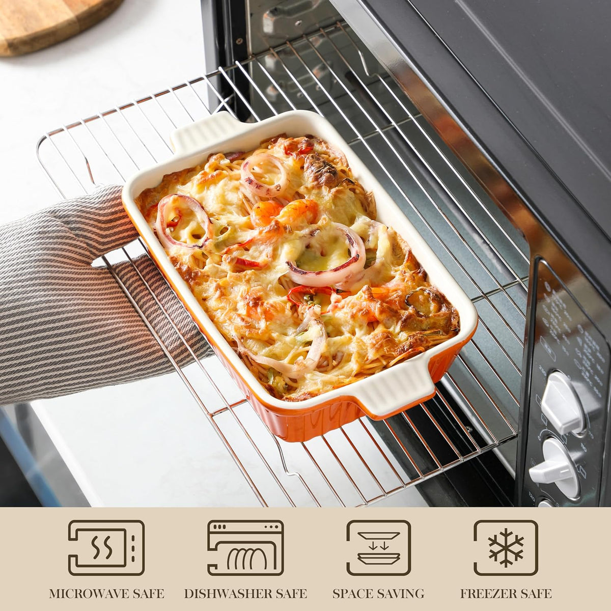 MALACASA Bakeware Set of 4, Porcelain Baking Pans Set for Oven, Casserole Dish, Ceramic Rectangular Baking Dish Lasagna Pans for Cooking Cake Kitchen, Orange(9.4"/11.1"/12.2"/14.7"), Series BAKE.BAKE