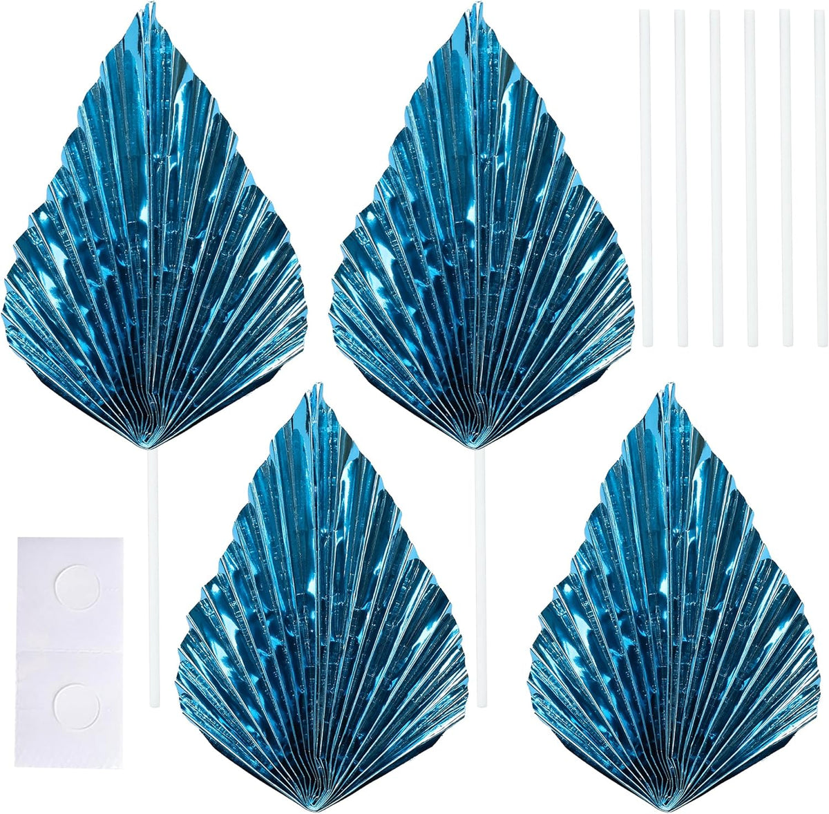 Gyufise 6Pcs Paper Palm Fan Cake Toppers Palm Spear Leaves Fan Cupcake Toppers Cake Insert Decorations Craft DIY Cake Bakeware Decoration for Birthday Party Wedding Party Decor Supplies Light Blue