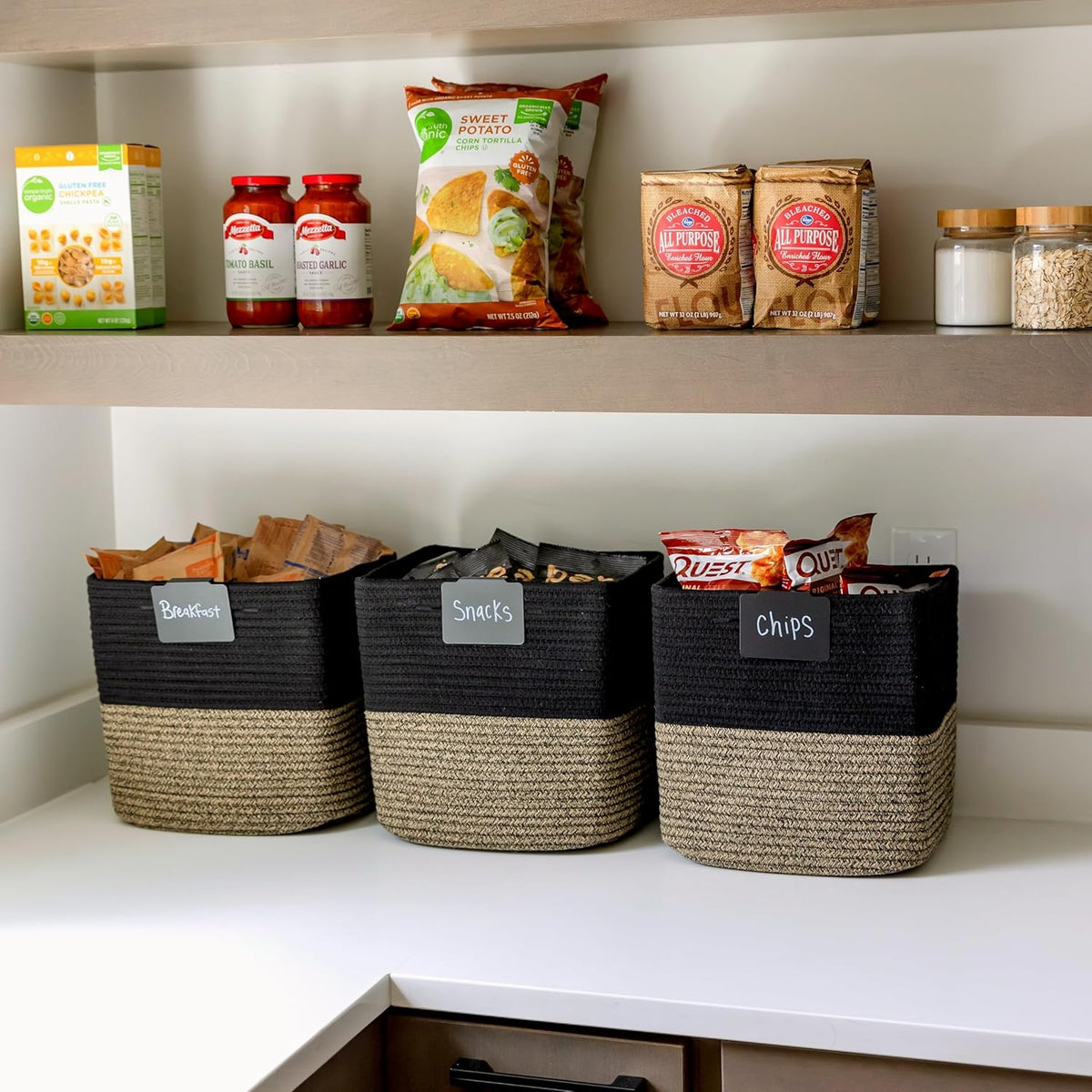 NaturalCozy 13 Inch Cube Storage Bins Cotton Rope Woven Baskets for Organizing 3-Pack | 13 x 13 Storage Cubes | Fabric Square Storage Baskets for Shelves Organizer, Kids Toy Bins, Closet Baby Nursery
