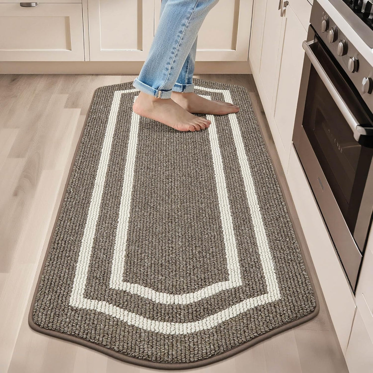 COSY HOMEER Long Kitchen Floor Mats for in Front of Sink Super Absorbent Kitchen Rugs and Mats 24"x59" Non-Skid Kitchen Mat Standing Mat Washable,Polypropylene,Brown,Frame