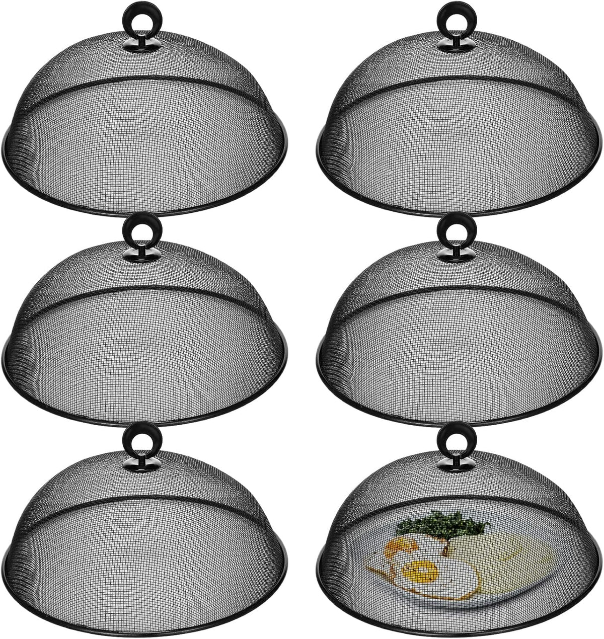 Gerrii 6 Pcs Metal Mesh Food Cover Outdoor Mesh Food Tents Dome Screen Plate Covers for Dinner Plates Reusable Fruit Fly Nets Picnic Food Umbrella for Table, BBQ, Camping, Party (Black,11 Inch)