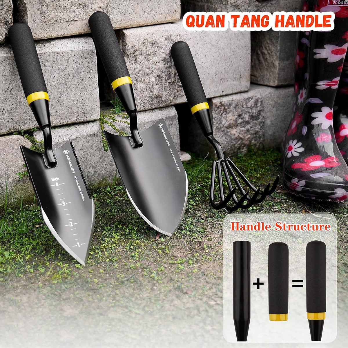 Heavy Duty Stainless Steel Garden Tool Set - Thoughtfully Crafted for Outdoor Patio Use, Perfect for Both Men and Women. Includes Gardening Trowel, Transplanting Shovel, and Hand Cultivators