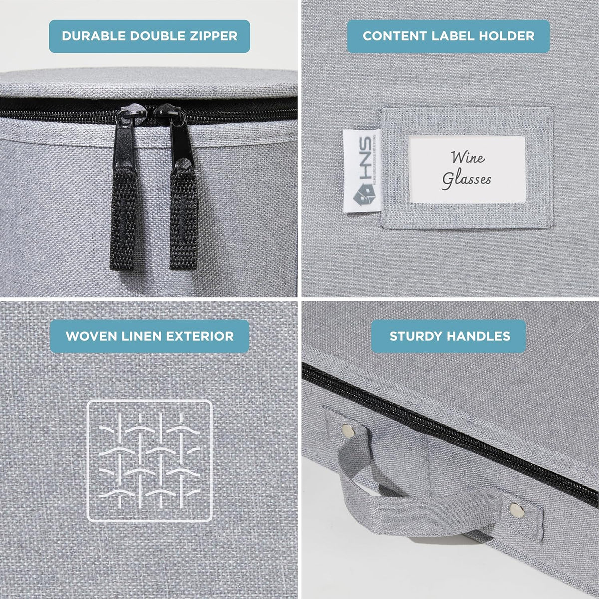 Hard Shell China Storage Containers 8-Piece Set Moving Boxes for Dinnerware, Glasses, Plates, Mugs and Saucers Sturdy Dish Organizer with Dividers for Seasonal Storage - Service for 12 - Gray