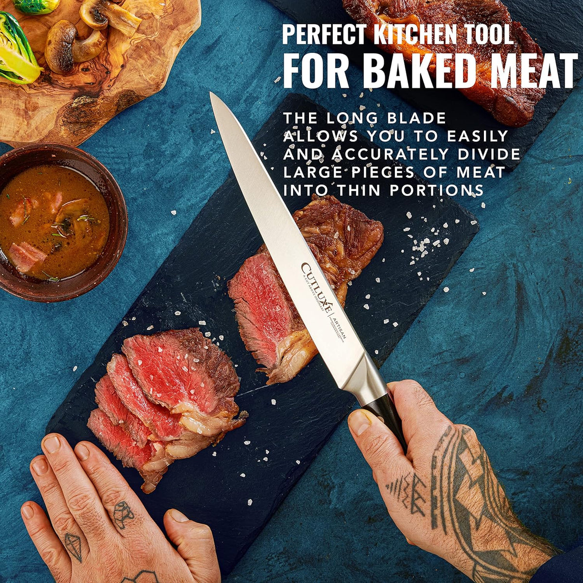 Cutluxe Turkey Carving Knife – 9" Carving Knife for Meat – Razor Sharp & Full Tang – High Carbon German Steel – Ergonomic Handle Design – Artisan Series