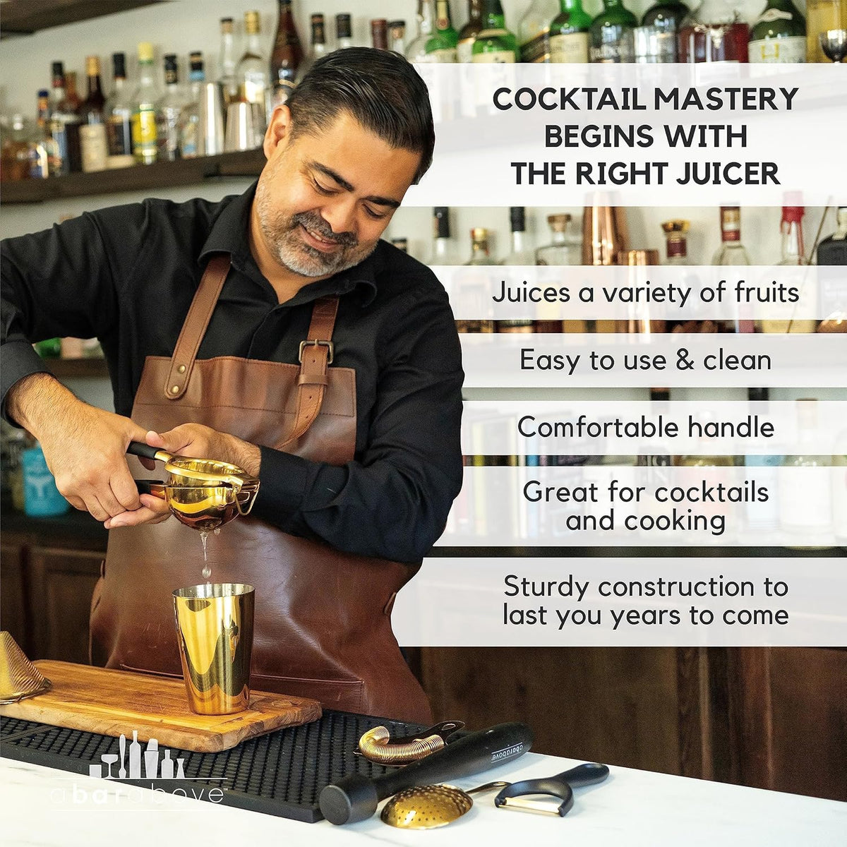 A Bar Above Gold Hand Juicer, Heavy Duty Stainless Steel Citrus Juicer for Cocktails, Fruit Juice Press for Lemons, Limes, and Oranges, Premium Manual Squeezer for Bartenders and Home Bar Use